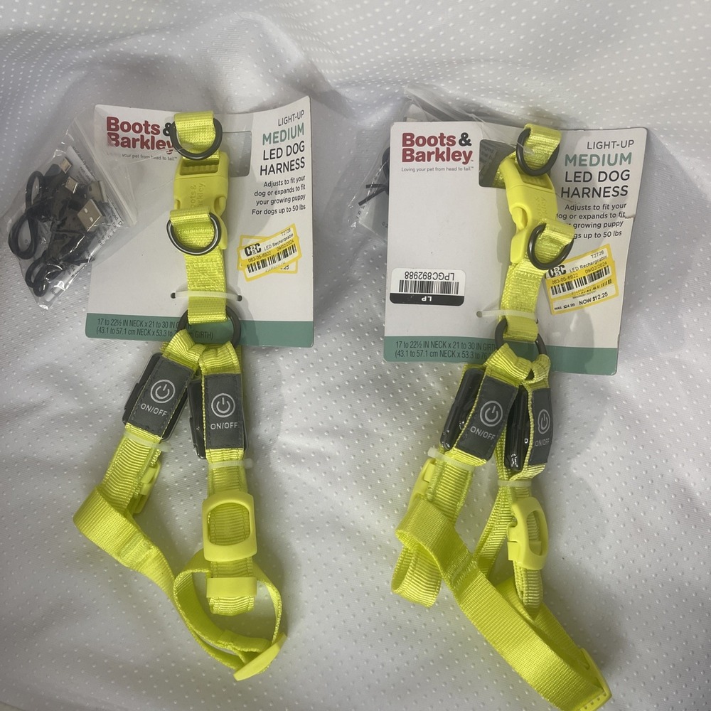 2-Pk Boots & Barkley Light-Up LED Dog Harness Rechargeable Neon (Med)up to 50lbs